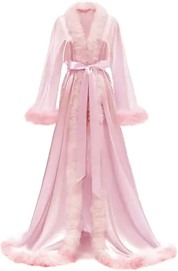 Lola Lovely Feather and Silk Dressing Robe Pink Curated by z.j. simmons