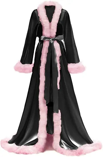 Lola Lovely Feather and Silk Dressing Robe Pink black Curated by z.j. simmons