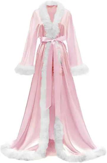 Lola Lovely Feather and Silk Dressing Robe white Pink Curated by z.j. simmons