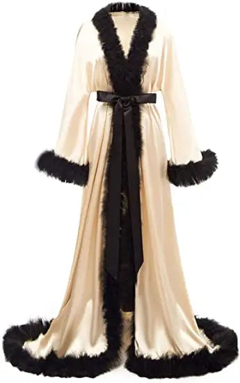 Lola Lovely Feather and Silk Dressing Robe black creme Curated by z.j. simmons
