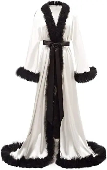Lola Lovely Feather and Silk Dressing Robe black white Curated by z.j. simmons