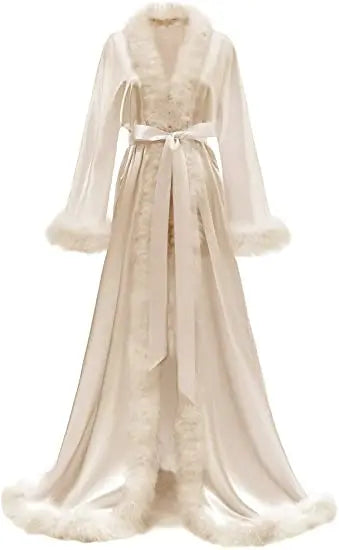 Lola Lovely Feather and Silk Dressing Robe creme Curated by z.j. simmons
