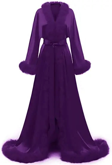 Lola Lovely Feather and Silk Dressing Robe purple Curated by z.j. simmons